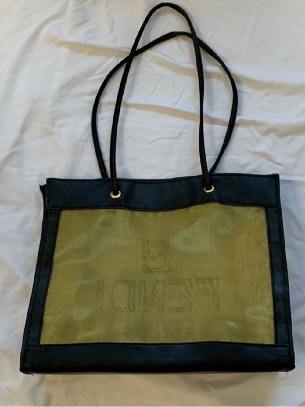 Fendi Black and Gold Mesh & Leather Tote Bag - Picture 2 of 10